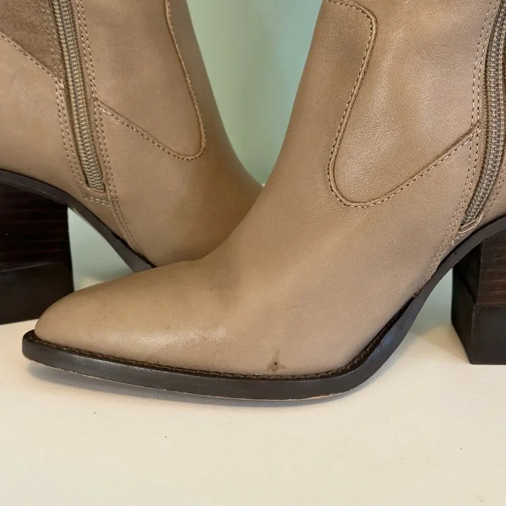 Sole Society Over the Knee Boots Beige Tan Leather Pointy Toe Block Heel Size 7M